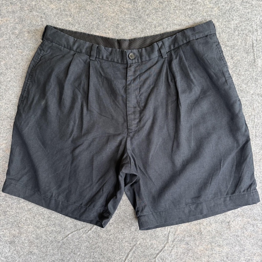 Brooks Brothers Shorts Mens 42 Blue Linen Pleated Chino 8 Inseam Summer FLAW